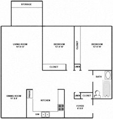 Centennial Apartments For Rent in Springfield, OR Two bedroom floor plan at Centennial Apartments For Rent in Springfield, OR